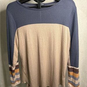 Maurices Blue and Cream Long Sleeve Top